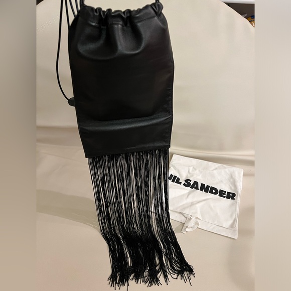 Jil Sander Designer Black Leather Tassle Fringe Unique Smooth Bag Handbag Should - Picture 16 of 16
